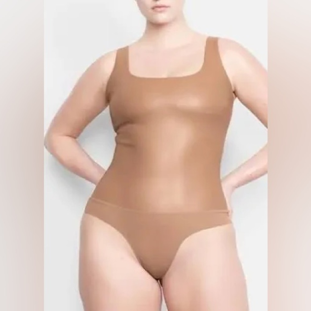 Skims Faux Leather Scoop Bodysuit